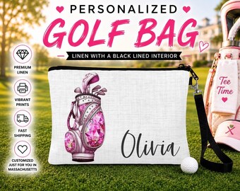 Ladies Golf Cosmetic Bag, Personalized Golf Make Up Bag, Custom Golf Bag, Sports Gift, Golf Team Gift, Coach Gift, Golfer Gift, Womans Golf