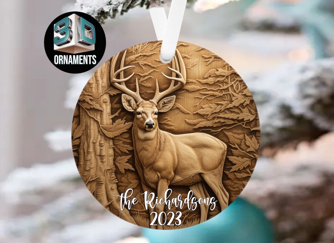 3D Deer Wildlife Christmas Ornament, Personalized Family Ornament