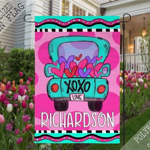 Valentines Day Garden Flag, Valentine&#39;s Day Personalized Flag, Garden Flag, Garden Decor, February Flag, Valentines Day House Decoration