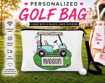 Golf Cart Cosmetic bag, Personalized Sports Make Up Bag, Custom Golf Bag, Sports Gift, Golf Team Gift, Coach Gift, Golf Make Up Bag