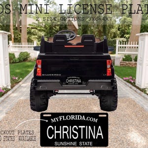 Personalized State Mini License Plate, Kids License Plate, Custom Blackout License Plate, Car Toy Plate, Bike Accessory, Power Car Plate,