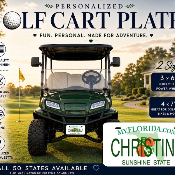 Custom Golf Cart Mini License Plate: Personalized State Plate