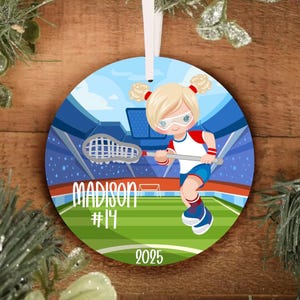 Girls Lacrosse Christmas Ornament, Personalized Lacrosse Ornament, Girls Lacrosse Gift, Girls Sports Ornament