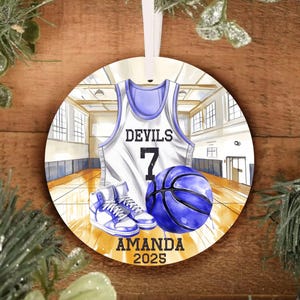 Personalized BASKETBALL Jersey Watercolor Ornament - Basketball Christmas Ornament - Personalized Christmas Ornament - Sports Ornament
