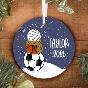 Personalized Multi Sport Volleyball Basketball Soccer Snowman Ornament - Basketball Christmas Ornament - Personalized Christmas Ornament