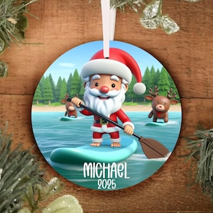 Personalized Santa Paddle Boarding Ornament - Paddle Boarding Christmas Ornament - Personalized Christmas Ornament - Sports Ornament