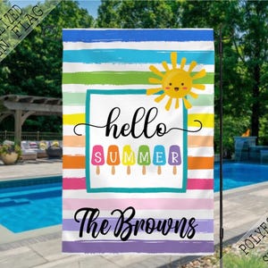 Hello Summer Garden Flag, Popcicle Flag, Summer House Flag, Garden Decor, Yard Decoration, Outdoor Decor, House Warming Gift, Welcome Flag