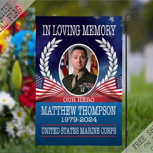 Patriotic Veteran Picture Memorial Garden Flag, Cemetery Flag, Sympathy Flag, Remembrance Flag, Outdoor Flag, Funeral Flag, Funeral Gift