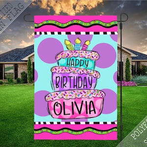 Girls Birthday Flag, Personalized Birthday Flag, Garden Flag, Garden Decor, Birthday Banner, Birthday Flag, Girls Happy Birthday Sign