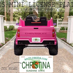 Personalized State Mini License Plate, Kids Vanity Plate, Custom License Plate, Personalized Car Toy, Bike Accessory, Power Car Plate