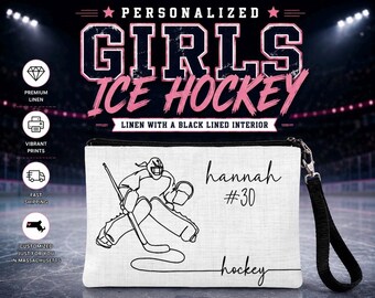 Personalized Hockey Goalie Bag, Hockey Makeup Bag,  Team Gift, Hockey Coach Gift, Custom Hockey Travel Bag, Custom Hockey Zipper Pouch