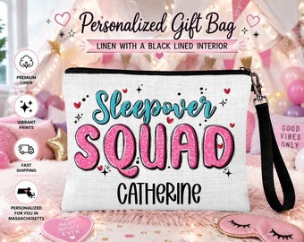 Sleepover Birthday Party Cosmetic Bag, Personalized Sleepover Party Favor, Sleep Over Accessory Bag,Birthday Party Sleepover Sweet Sixteen
