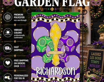 Mardi Gras Garden Flag, Fleur De Lis Welcome Sign, New Orleans Decor, Fat Tuesday Yard Flag