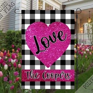Valentines Love Glitter Flag, Valentine&#39;s Day Personalized Flag, Garden Flag, Garden Decor, February Flag