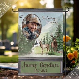 Hunter Hunting Picture Memorial Garden Flag, Cemetery Flag, Sympathy Flag, Remembrance Flag, Outdoor Flag, Funeral Flag, Funeral Gift