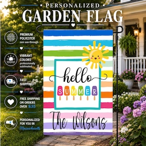 Hello Summer Garden Flag, Popsicle Welcome Sign, Colorful Summer Decor, Seasonal Yard Flag