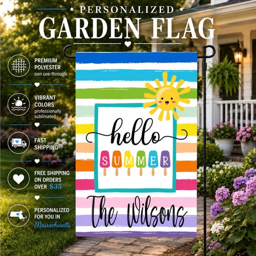 Hello Summer Garden Flag, Popsicle Welcome Sign, Colorful Summer Decor, Seasonal Yard Flag