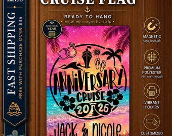 Cruise Magnet Anniversary Sign Banner Flag, Cruise Door Decoration, Cruise Cabin Door Sign, Magnetic Cruise Door Flag, Cruise Decoration