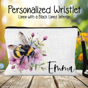Bee Floral Custom Bag, Personalized Bee Toiletry Bag, Bee Keeper Gift, Bee Makeup Bag, Bee Keeper Zipper Bag, Save The Bees Gift
