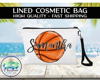 Basketball Cosmetic Bag, Personalized Sports Make Up Bag, Girls Custom Sports Bag, Girls Basketball Gift, Team Sports Gift Bag, Coach Gift