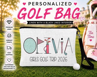 Ladies Golf Name Custom Cosmetic Bag, Personalized Golf Make Up Bag, Custom Golf Bag, Sports Gift, Golf Team Gift, Coach Gift, Golfer Gift
