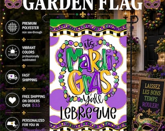 Mardi Gras Garden Flag, Fleur De Lis Welcome Sign, New Orleans Decor, Fat Tuesday Yard Flag