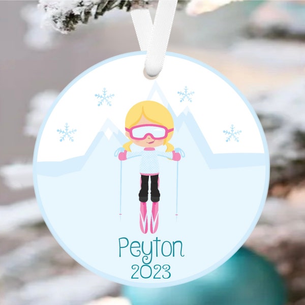 Girls Skiing Ornament, Personalized Skiing Ornament, Girls Skiing Gift, Girls Sports Ornament