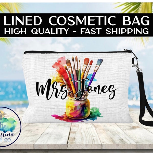 Artist Brush Teacher CosmeticLined Linen Bag, Artist Painter Gift, Personalized Brush Artist Cosmetic Bag, Brush Bag, Artist Painter Gift