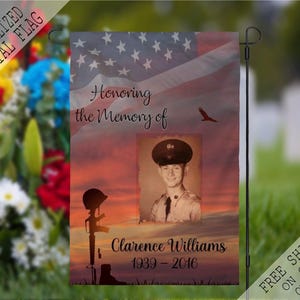 Military Service Picture Memorial Garden Flag, Cemetery Flag, Sympathy Flag, Remembrance Flag, Outdoor Flag, Funeral Flag, Funeral Gift