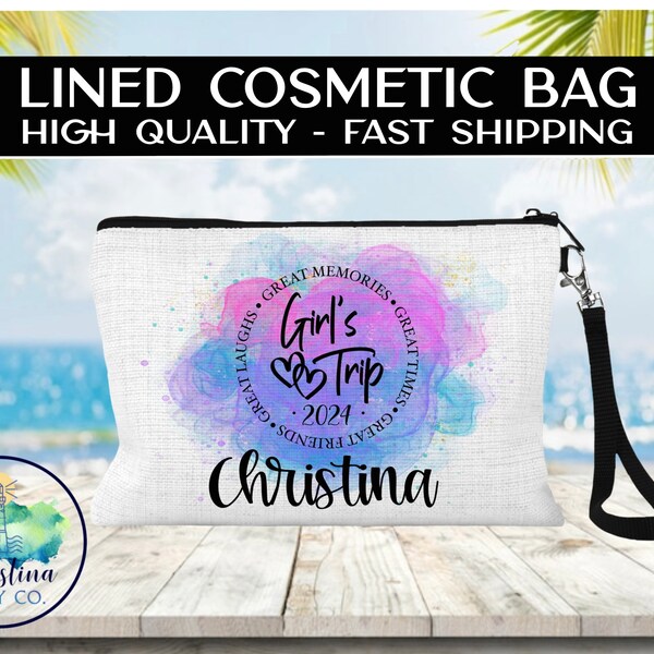 Girls Trip Lined Cosmetic Bag, Personalized Girls Trip Bag, Girls Weekend Custom Bag, Girls Trip Group Gift, Girls Trip Custom Bag