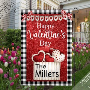 Valentines Glitter Heart Flag, Valentine&#39;s Day Personalized Flag, Garden Flag, Garden Decor, February Flag