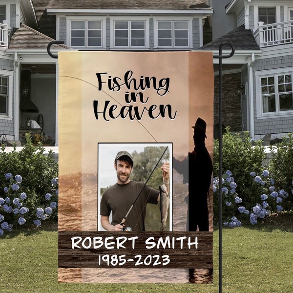 Fishing in Heaven Picture Memorial Garden Flag, Cemetery Flag, Sympathy Flag, Remembrance Flag, Outdoor Flag, Funeral Flag, Funeral Gift