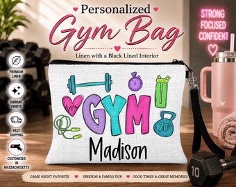 Personalized Gym Bag, Barball Makeup Bag, Custom Workout Wristlet, Lifting Gift, Weightlifting Bag, Gym Buddy Gift, Gym Bag, Gym Gift