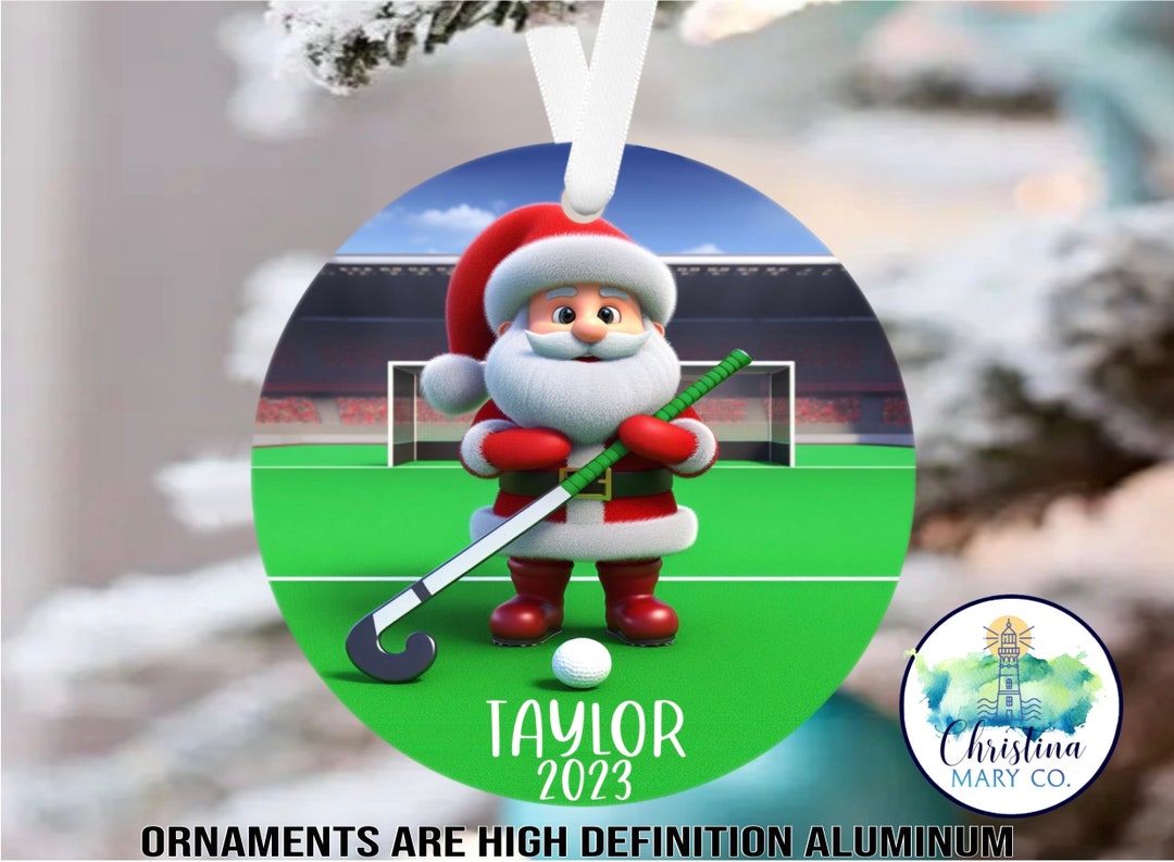 Personalized Santa Field Hockey Ornament, Field Hockey Christmas Ornament Personalized Christmas