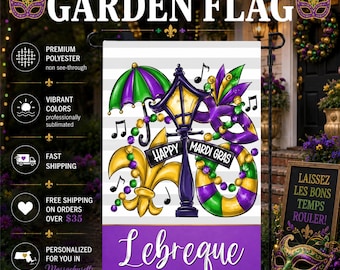 Mardi Gras Garden Flag, Fleur De Lis Welcome Sign, New Orleans Decor, Fat Tuesday Yard Flag