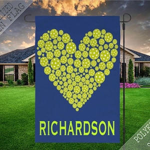 Pickleball Heart Flag, Pickleball Personalized Flag, Garden Flag, Garden Decor, Garden and House Banner, Pickleball Swag Gift