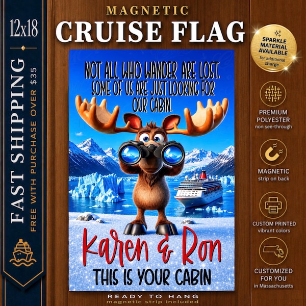 Alaska Cruise Magnet Flag , Moose Cruise Door, Alaska Cruise Sign, Cruise Door Decoration, Cruise Door Magnet, Couples Cruise Sign, Banner