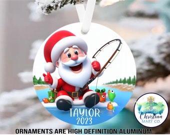 Personalized Santa Fishing Ornament - Fishing Christmas Ornament - Personalized Christmas Ornament - Sports Ornament