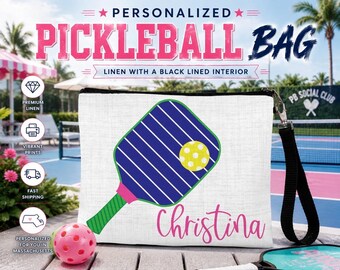 Pickleball Personalized Cosmetic Bag, Sports Bag, Pickleball Gift Bag, Pickleball Accessory, Pickleball Makeup Bag
