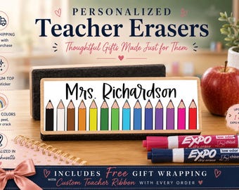 Personalized WhiteBoard Eraser, Chalkboard Eraser, Teacher Gift, Teacher Appreciation Gift, Personalized Teacher Christmas Gift