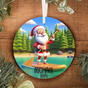 Personalized Santa Paddle Boarding Ornament - Paddle Boarding Christmas Ornament - Personalized Christmas Ornament - Sports Ornament
