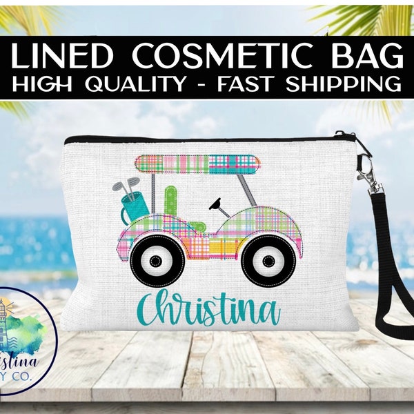 Golf Cart Lined Cometic bag, Personalized Sports Make Up Bag, Custom Golf Bag, Sports Gift, Golf Team Gift, Coach Gift, Golf Make Up Bag