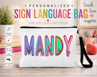 Sign Language Bag, Personalized Sign Language Gift, ASL Gift, Asl Teacher, American Sign Language, Gift for Deaf, Custom Asl, Cosmetic Bag