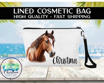 Horse Cosmetic Bag, Personalized Horse Toiletry Bag, Horse Gift, Horse Makeup Bag, Horse Lover Zipper Bag, Horse Pencil Bag