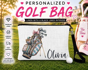 Ladies Golf Club Cosmetic Bag, Personalized Golf Make Up Bag, Custom Golf Bag, Sports Gift, Golf Team Gift, Coach Gift, Golfer Gift