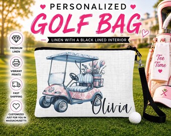 Golf Cart Cosmetic Bag, Personalized Golf Make Up Bag, Custom Golf Bag, Sports Gift, Golf Team Gift, Coach Gift, Golf Wristlet, Golfer Gift