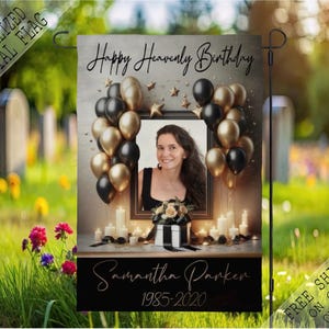 Birthday Picture Memorial Garden Flag, Cemetery Flag, Sympathy Flag, Remembrance Flag, Outdoor Flag, Funeral Flag, Funeral Gift