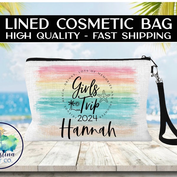 Girls Trip Lined Cosmetic Bag, Personalized Girls Trip Bag, Girls Weekend Custom Bag, Girls Trip Group Gift, Girls Trip Custom Bag