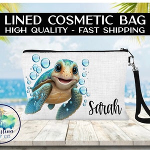 Turtle Cruise Cosmetic Bag, Personalized Sea Turtle Toiletry Bag, Sea Turtle Gift, Sea Turtle Makeup Bag, Sea Turtle Zipper Bag