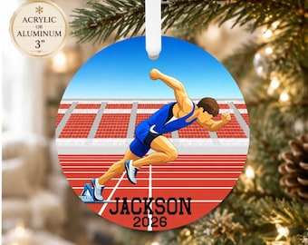 Adorno navideño personalizado de relevos de velocidad de atletismo para niños, adorno personalizado, adorno, adorno de pista, escuela secundaria y universidad.